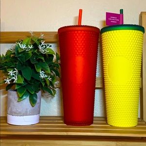 Starbucks studded pineapple and matte red tumbler